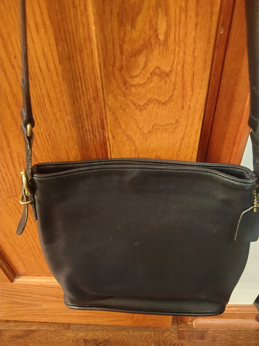 Classic Black Leather Crossbody Bag - Coach 97-98  10.5"X11.5"